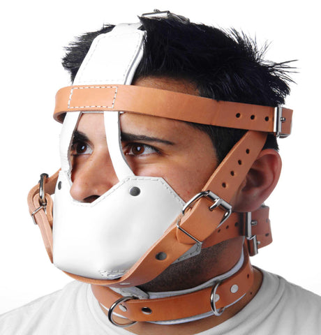 White and Tan Hospital Style Leather Muzzle