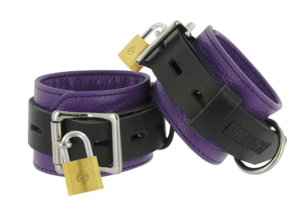 Strict Leather Purple and Black Deluxe Locking Wrist Cuffs